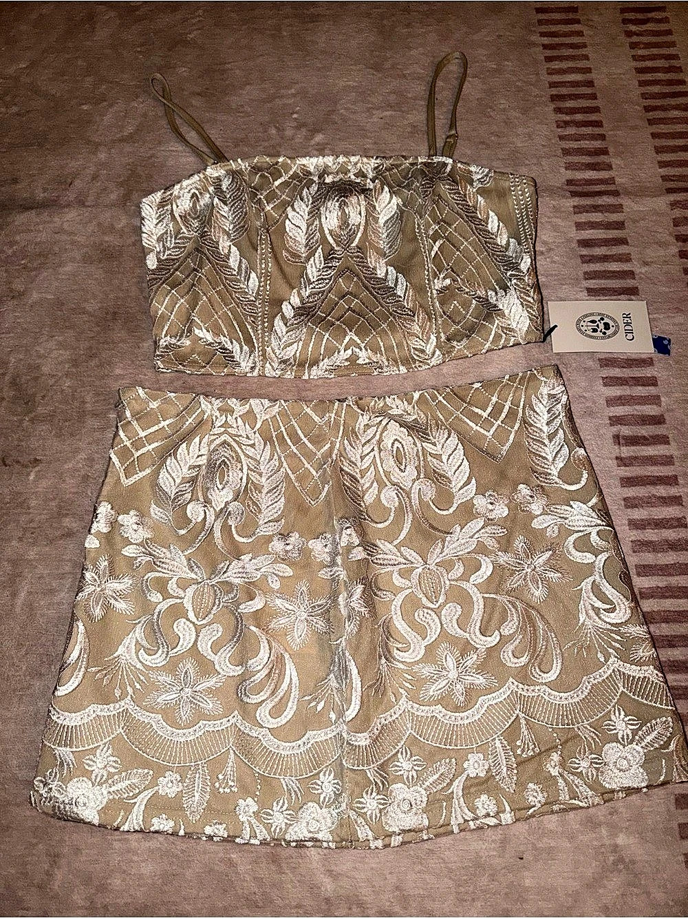 Cider Women's Floral Mini Dress in Beige & White